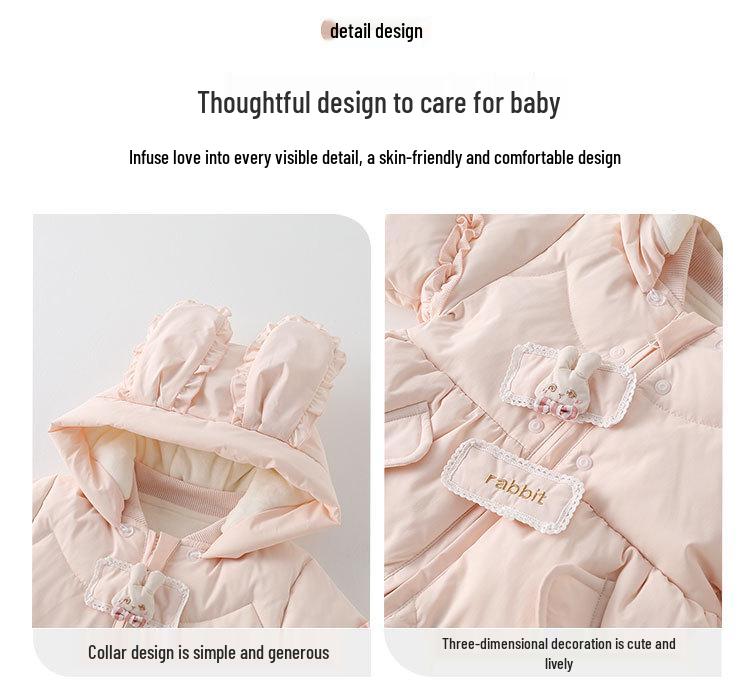 90% Weiße Entendaunen Baby Mädchen Winter Strampler - Leicht, Fleece-gefüttert, Verdickt zum Krabbeln im Freien