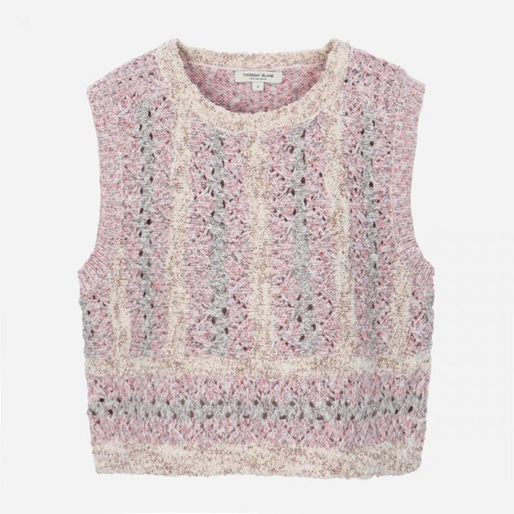 Thursday Island Round Neck Crochet Knit Vest T262mvt131w pink (PK)/S