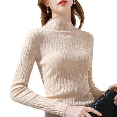 Otoño e Invierno camisa de fondo para mujer Tops cuello medio alto dentro del suéter fino de manga larga prendas de punto