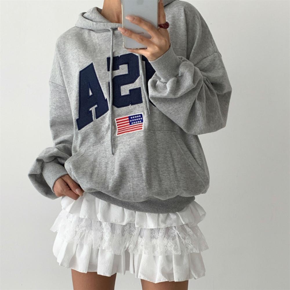 New Arrivals Open Run Women Embroidery Big LeTTers Hooded T shirT Kangaroo Pouch