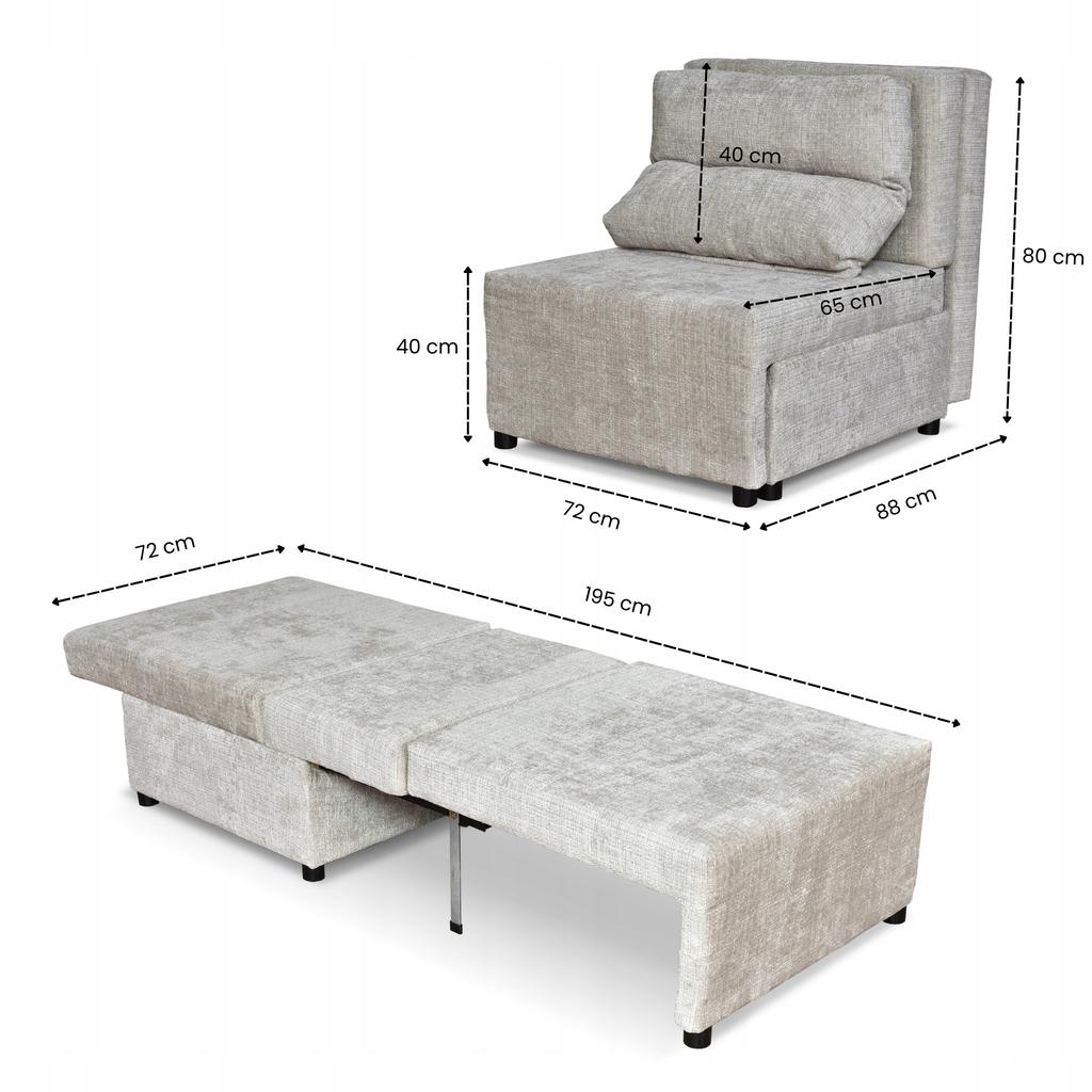 Fold-out Armchair with Sleeping Function KIMO Bedding Container Ramona Light Gray