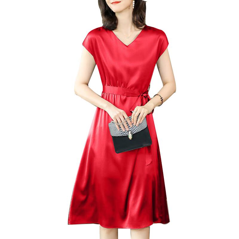 Hengyuanxiang Mulberry Silk V-Neck Short Sleeve Dress
