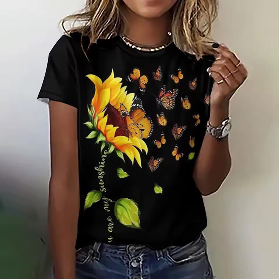 Women's Floral Themed 3d T-Shirts Floral Botanical T-Shirts Oversized Basic Short Sleeve Tops Fashionable Summer Clothes for Women