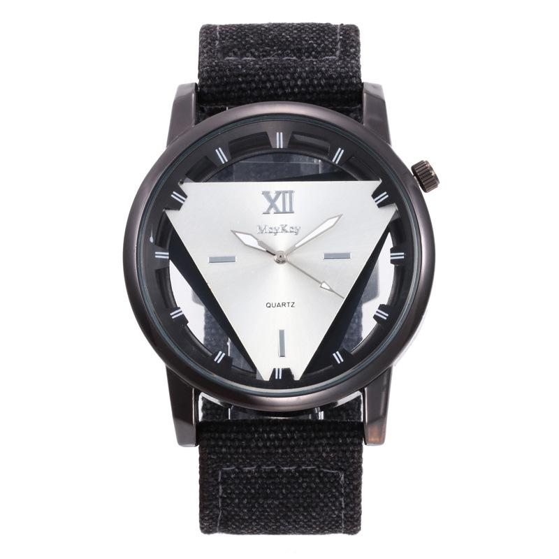 

Большой циферблат с полым перевернутым треугольником, модные спортивные мужские часы, нейлоновый ремень, повседневные кварцевые часы, военные часы