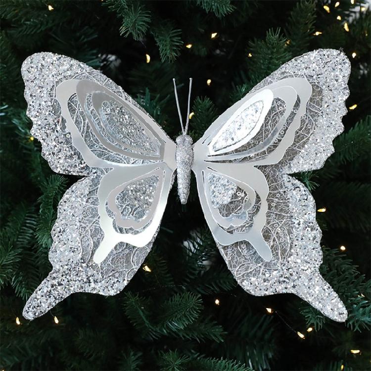 Kunststoff Pailletten Schmetterling Ornament 25Cm Glitzernder Flügel Weihnachtsbaum Hängedekoration Für Kamine Türrahmen Auslage