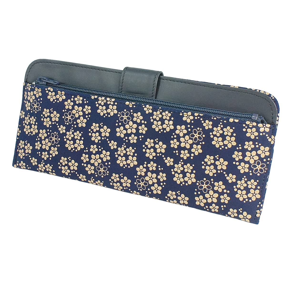 

[Inden-ya] Inden Long Wallet, Large, Thin Deerskin, Navy Blue with White Lacquer, Forget-me-not Pattern, 2107-14-181