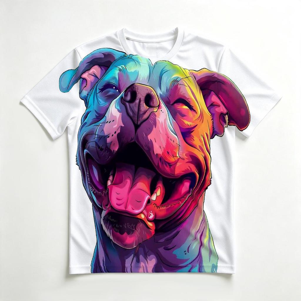 Men's Crew Neck 3D Print T-Shirt, Colorful Pitbull Dog Graphic Casual Short Sleeve Tee