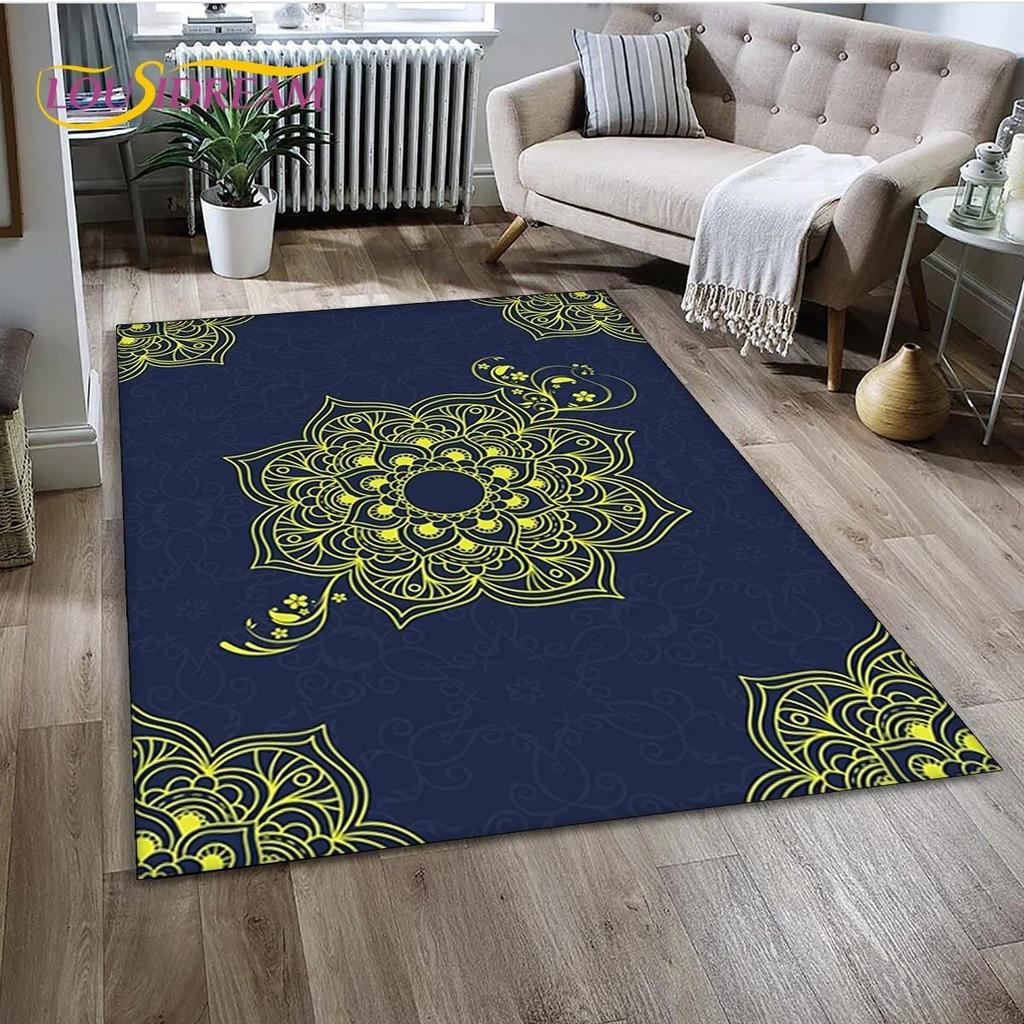 Mandala Yoga Blume Böhmen Meditation Natur Teppich für Wohnzimmer Schlafzimmer Dekoration, Rutschfeste Dekoration für Sofa Fußmatte Geschenk