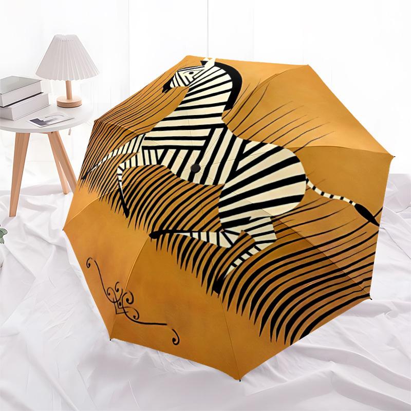 1pc Zebra Artwork Automatic Folding Umbrella - Compact Travel Umbrella with Auto Open/Close 8-Rib Heavy-Duty Shaft for Women/Men -l052