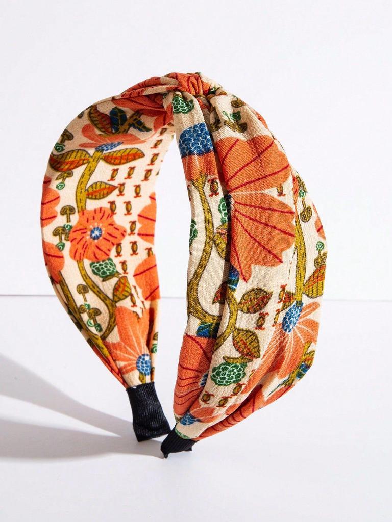 Fashionable Simple Embroidery Twisted Headband Versatile For Outdoor Use Fresh Wide Edge Printed Headband Hair Accessory