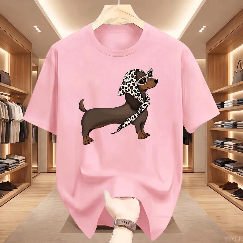 Cool Dachshund Unisexs Crew Neck T Shirt Sausage Dog Sunglasses Spotted Bandana Pet Cartoon Short Sleeve Casual Street Tops