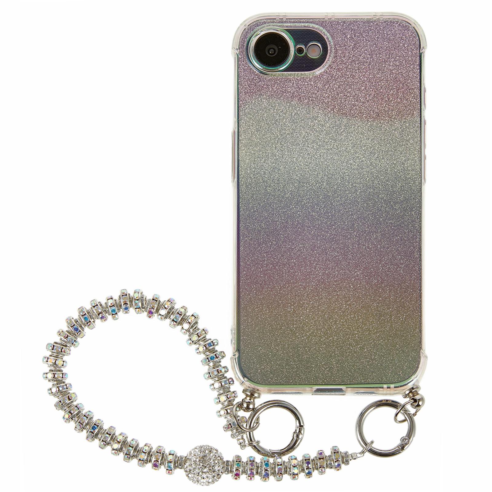 

For iPhone 16e Case Gradient Glitter TPU Protective Phone Cover with Wrist Strap Black