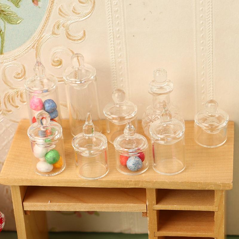 1:12 Dollhouse Miniature Tiny Jar Candy Storage Bottle W/Cover Kitchen Decor