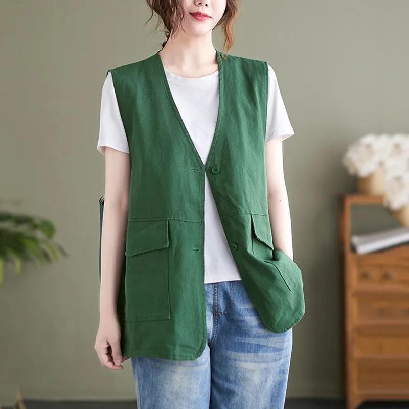 Women's New Spring and Summer Cotton Vest Loose Thin Casual Vest Sleeveless Jacket