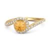 Citrine Asymmetrical Halo White Accents Ring - 925 Sterling Silver Gold Vermeil