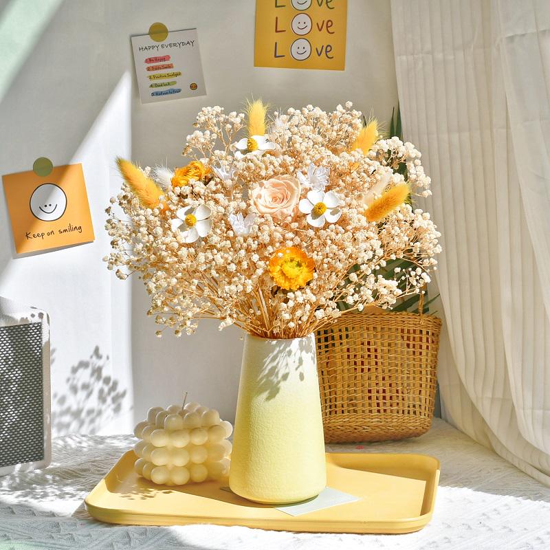 Immortal Rose Dried Bouquet: Eucalyptus, Hydrangea, Crystal Grass, and Baby's Breath for Home or Bedroom Decoration