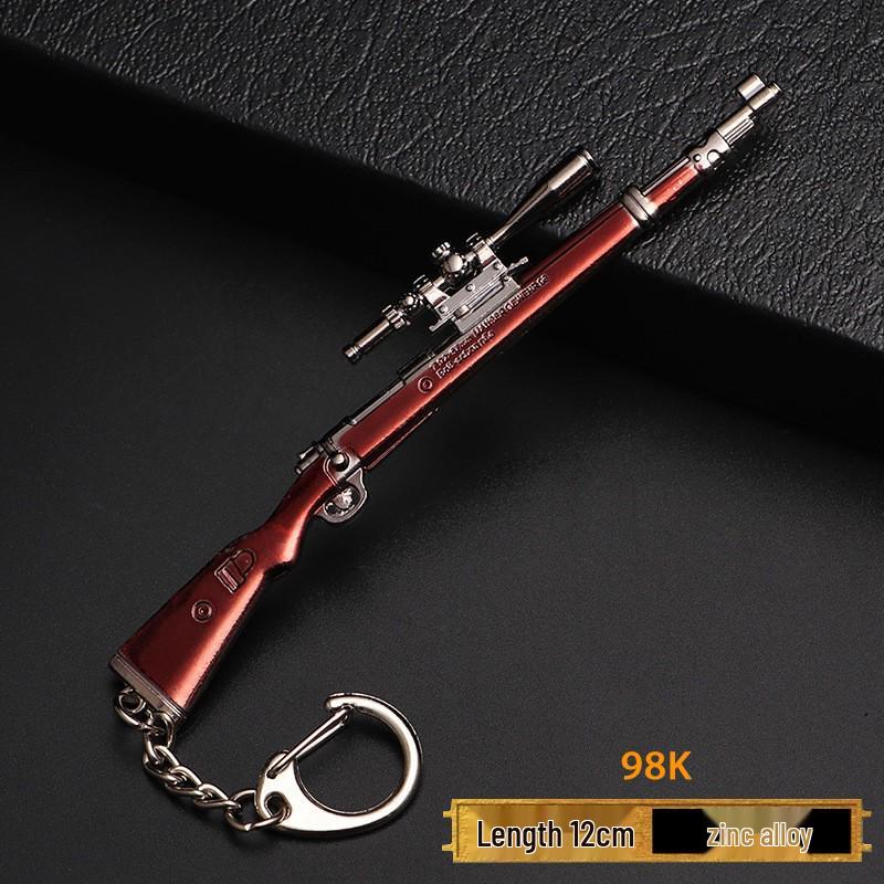 PUBG Peace Elite Chicken Dinner Anime Keychain Alloy Model Gun Toy Pendant