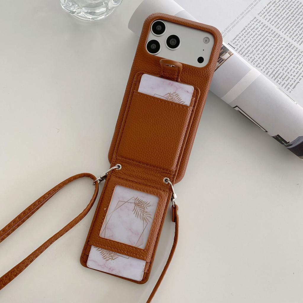 Crossbody Magnetic Lychee Grain Cards Solt Leather Phone Case for iPhone 17 Pro Max 16 Plus 15 14 13 12 Pocket kickstand Cover