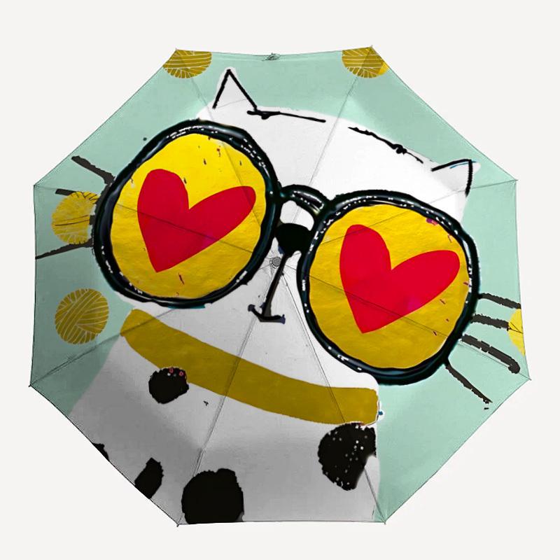 1PC Cat Automatic Folding Umbrella Automatic Open/Close, Automatic Folding, 8-Rib Durable Frame, Portable Travel Umbrella S10737