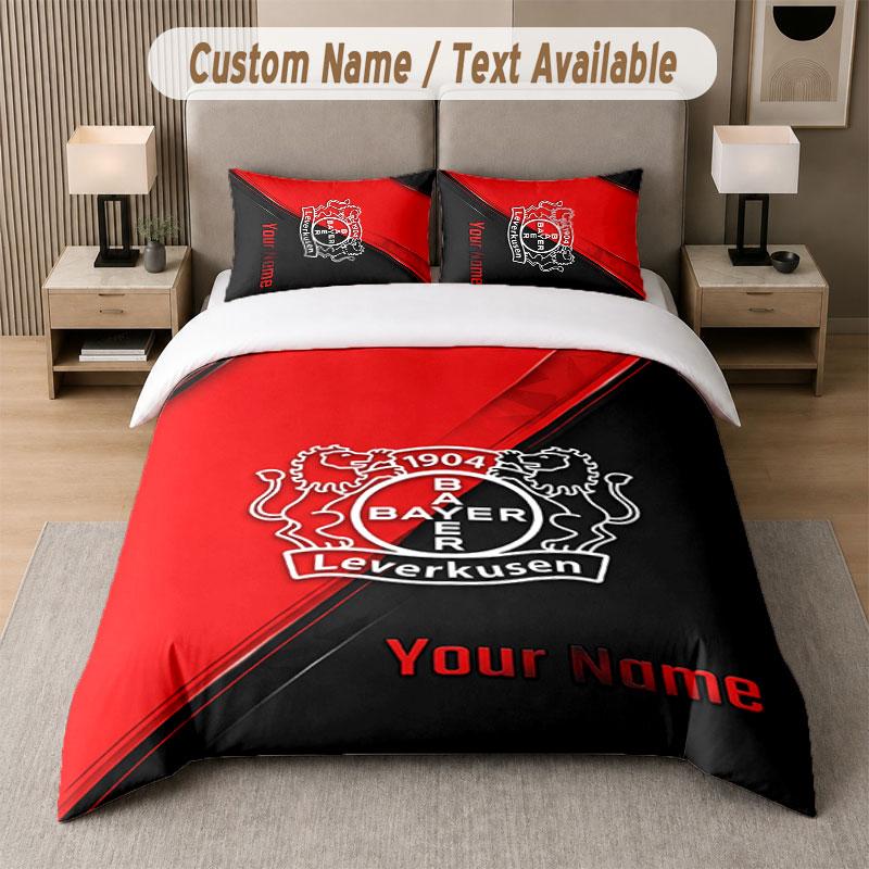 Custom Bedding Set Bayer Leverkusen Football Pattern, Print Name Text 1 Duvet Cover Plus 2 Pillowcases Home Textile