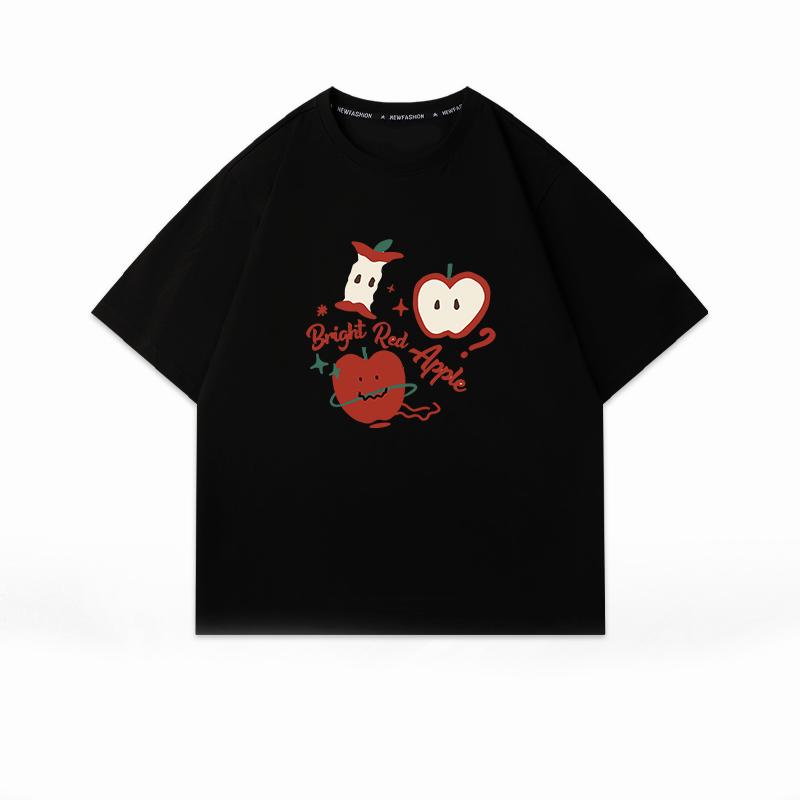 Sommar ren bomull grafiska t-shirts Dam rolig tecknad tryckt t-shirt harajuku O-ringning överdimensionerad ledig Y2K toppar vit streetwear