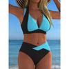 Costume da bagno Bikini da donna con stampa a splicing europea e americana, scollo arricciato, costume da bagno da spiaggia a due pezzi a vita alta per coprire la pancia e sembrare snelle