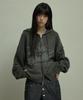 Lanarchive [0119] Star Logo Knit Zip-Up Hoodie - Charcoal