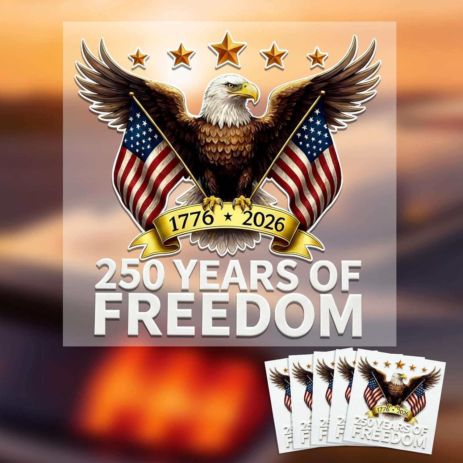 

5 Pack 250th Anniversary USA Car Stickers and Decals,1776-2026 American Flag Bumper Stickers, Independence of USA Vinyl Window Decals for Notebook, 5 білий