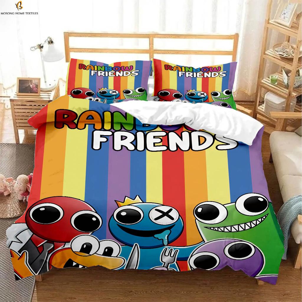Cute Funny Cartoon Print Quilt Cover 100% Polyester Machine Washable Bedding Set Quilt Cover Pillowcase Three-Piece Set