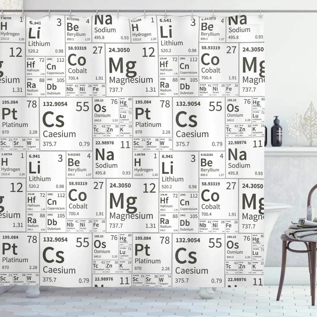 Hot New Periodic Table of Elements Shower Curtains Waterproof 3D Print White Fabric Bath Curtain for Bathroom Decor with Hooks