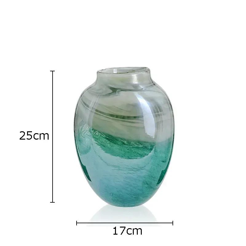 

Dark Green Seawater Ripple Glass Vase Hydroponic Flower Pots Desk Decoration Artificial Flower Decorative Floral Arrangement