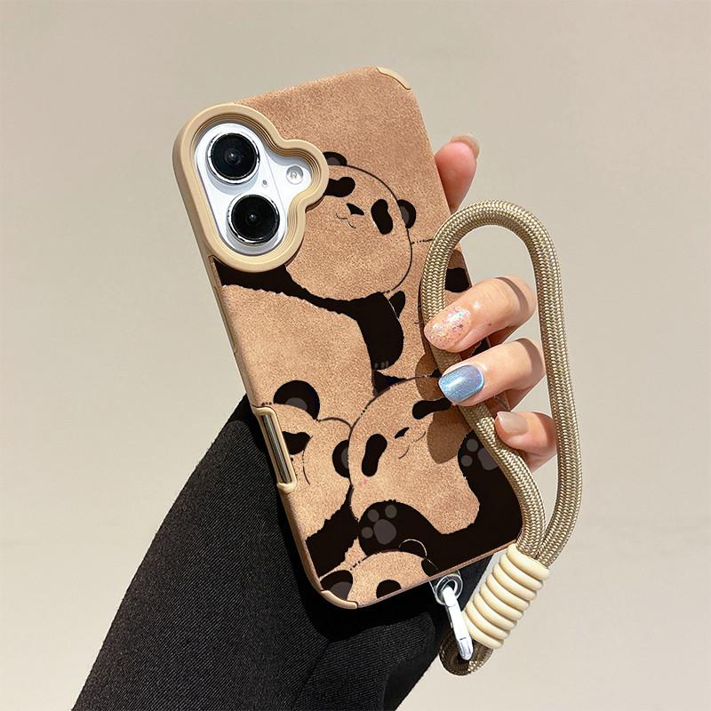 

Чехол из кожи с милым рисунком панды и панпана + ремешок на запястье, защитный чехол из мягкого силикона для iPhone iPhone 13