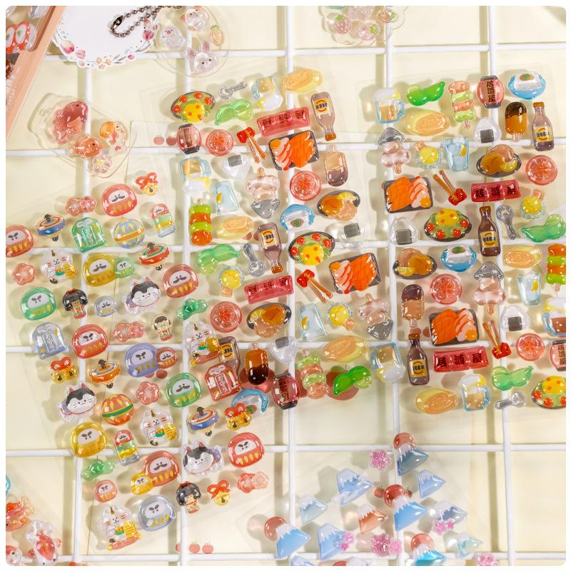 Hot Selling 3D Relief Crystal Japanese Food Stickers Sushi Ramen Decals for Toddler Reward Scrapbooking Phone Case Gift