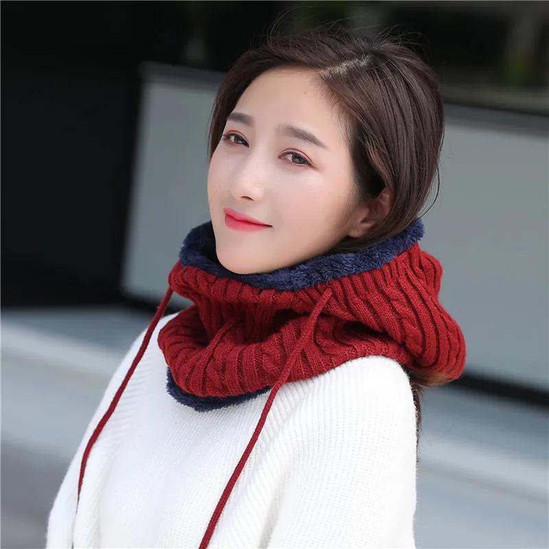 WTEMPO Autumn Winter Knitted Pullover Hats Women Large Solid Color Ear Protection Outdoor Cycling Windproof Scarf Hats