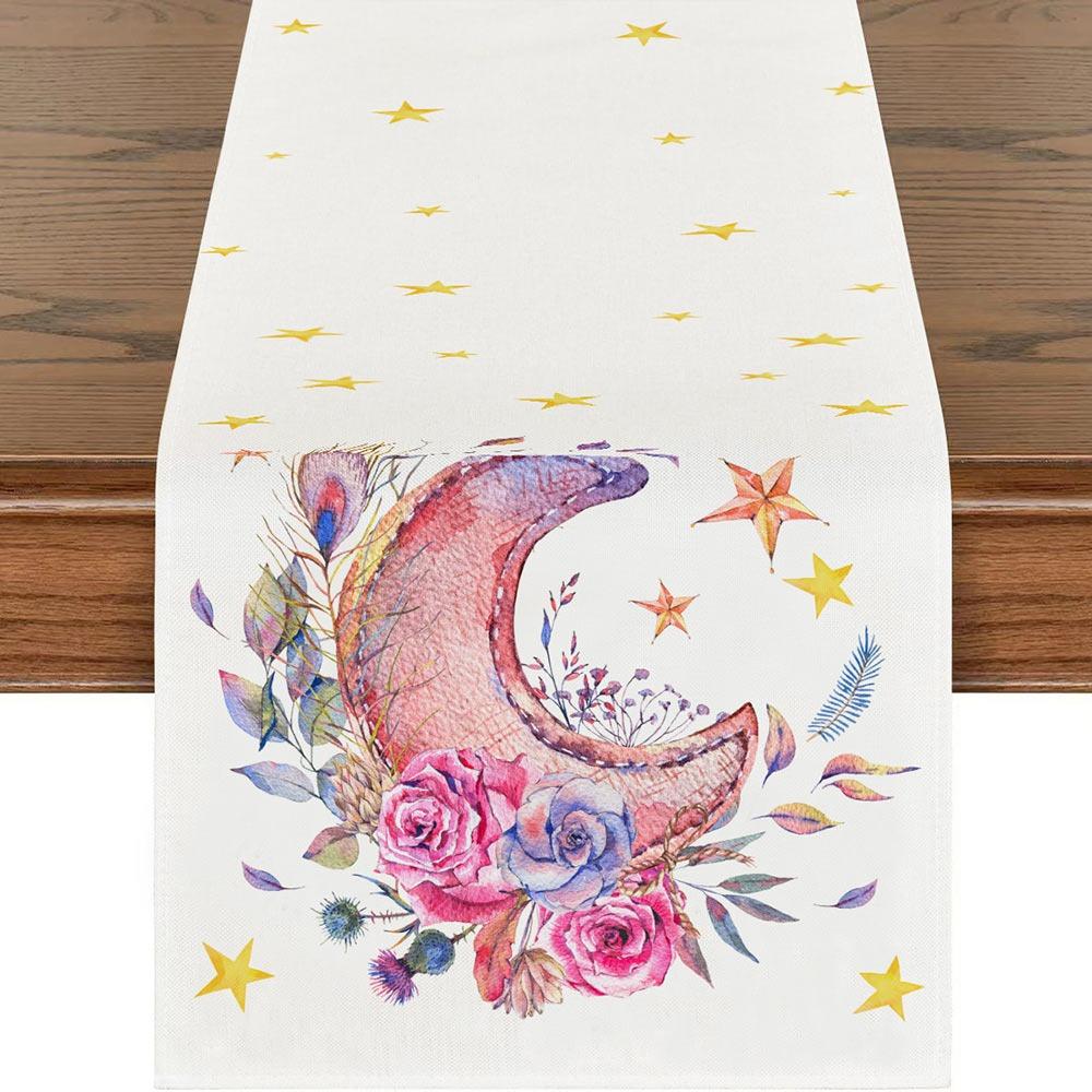 Multicolor Eid Mubarak Table Runner 33*180cm Dinning Table Decor Ramadan Decor Tablecloth Moon Castle Flower Rectangle
