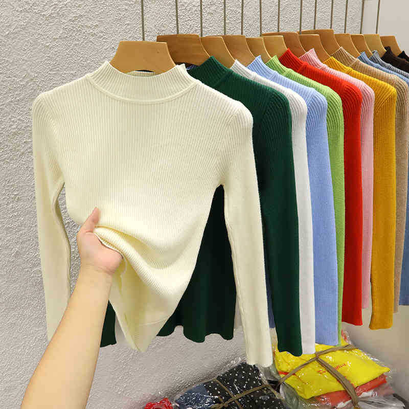 Semi-turtleneck sweater women's bottoming shirt autumn and winter new thin knitted sweater tight inner top women