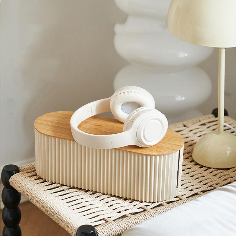 Cable Management Box Bamboo Cover Wire Junction Board Storage Box Hide Wires Power Strips Desk Computer Cable Organizer Box