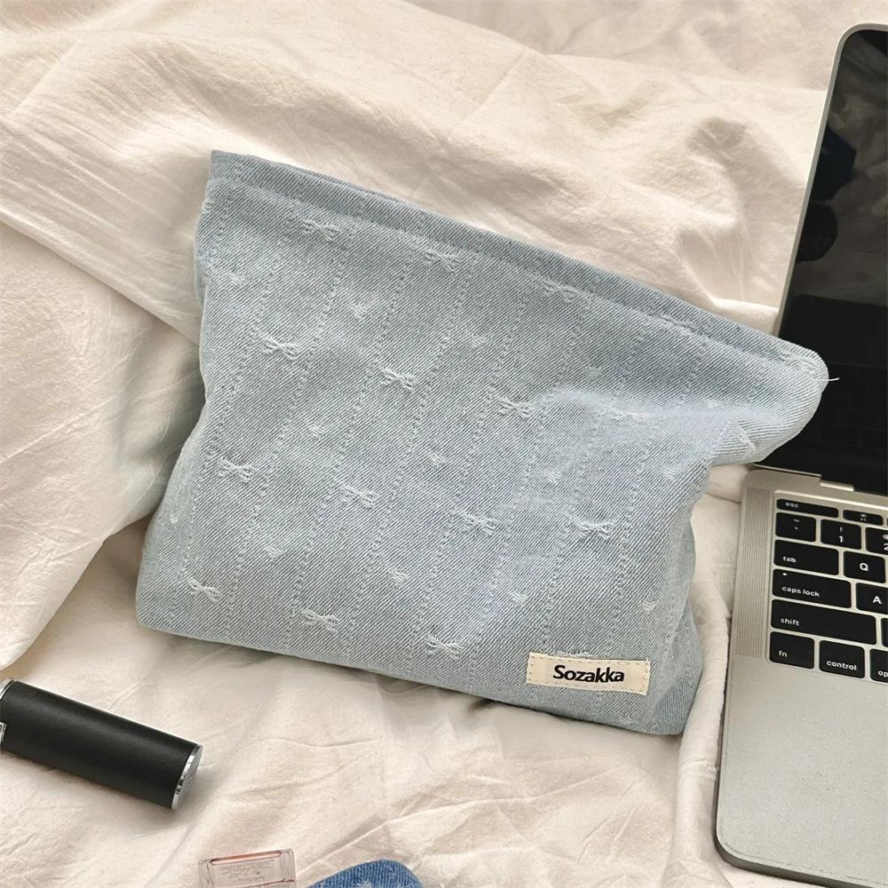 Ladies Zipper Clutch Bow Makeup Bag Women Fashion Large Capacity Zipper Cosmetic Brush Storage Pouch Case Handbag