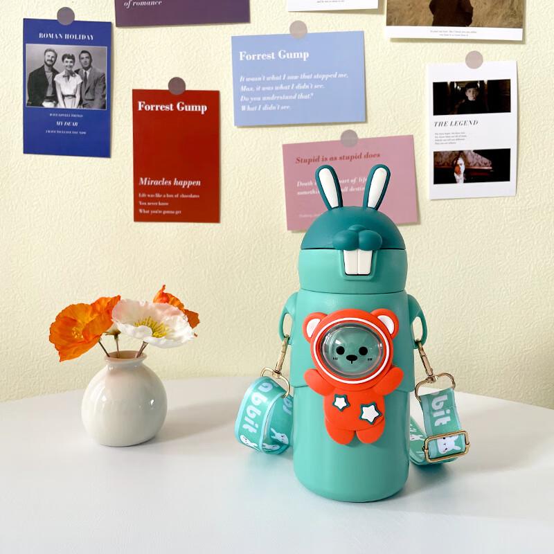Shangqi Cute Rabbit Cartoon Insulated Straw Water Bottle