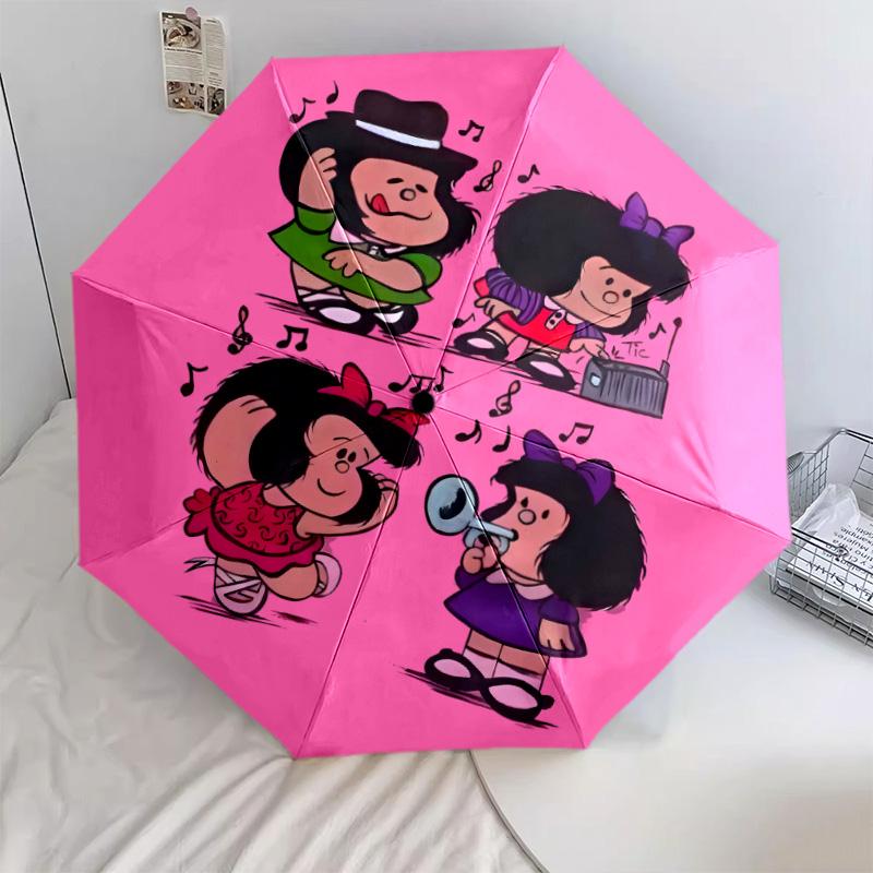 1 PC Automatic Folding Umbrella - Mafalda Pattern Portable Foldable Design With 8 Ribs Christmas Birthday Gifts