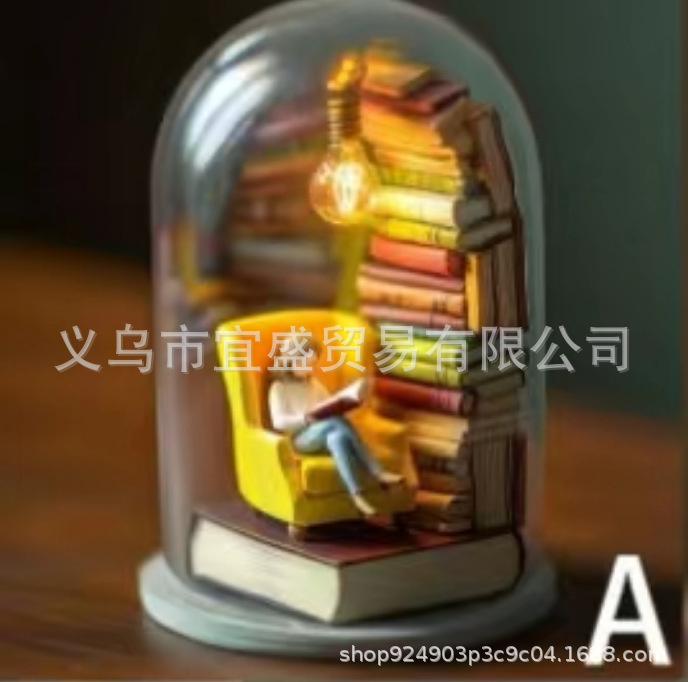 

Креативный читающий человек в пробирке фигурка ночники для книголюбов домашний настольный декор подарок с миниатюрными книгами и светодиодной лампой