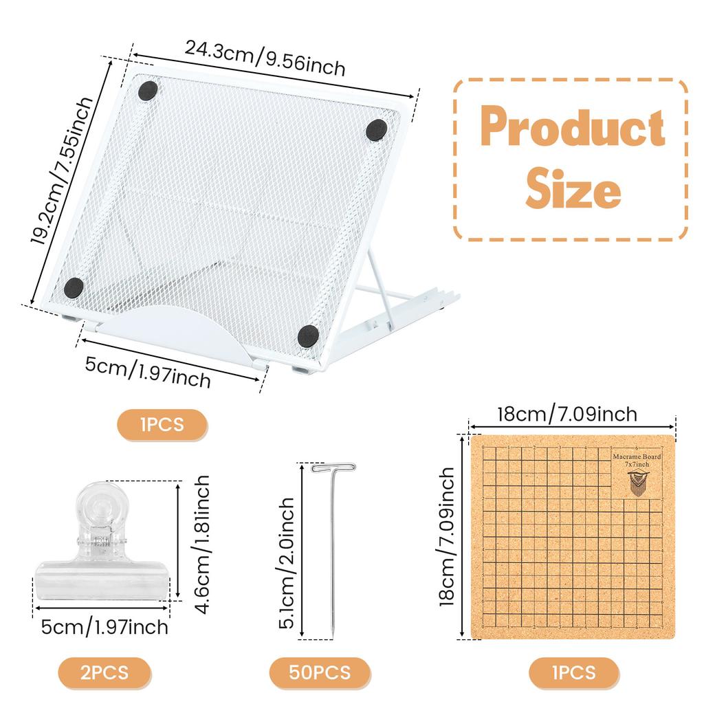 7x7In Macrame Board Set Softwood Macrame Board With Adjustable Holder with 50 T Pins 2 Clips Double Sided Macrame Project Board