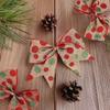 5Yards Round Dot Burlap Ribbon With Wire Edges For Christmas Tree Decorations Crafts Gift Wrapping