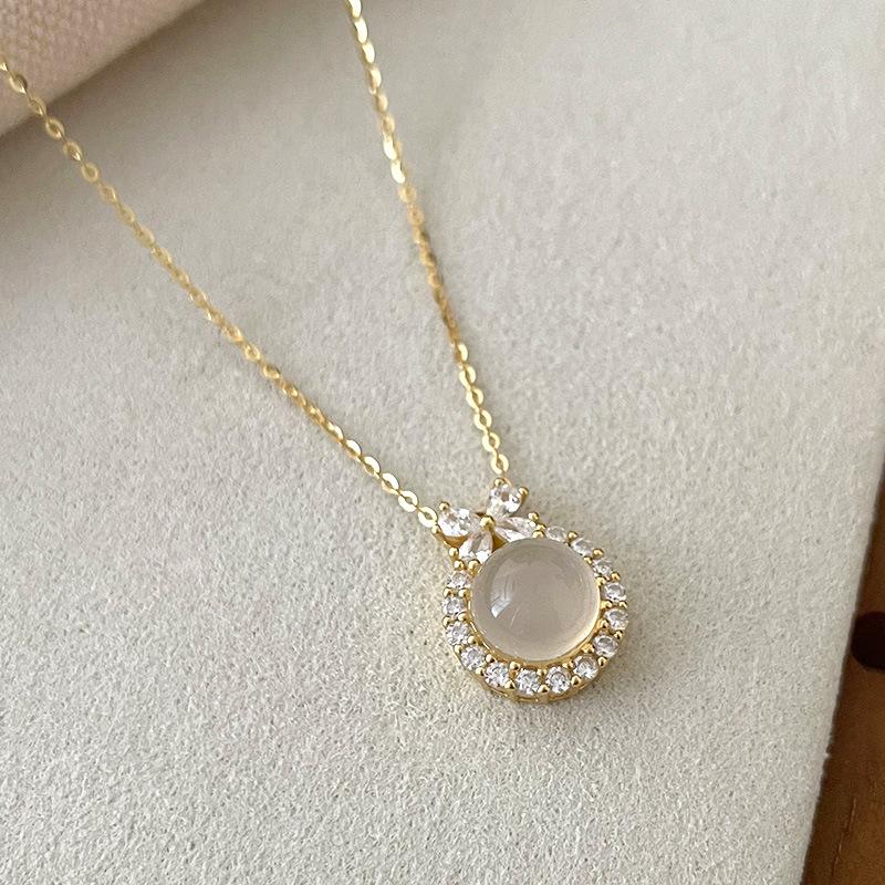 Banyan Tree S925 Silver Princess Bow Necklace with Chalcedony, Pearl & Diamond Accents