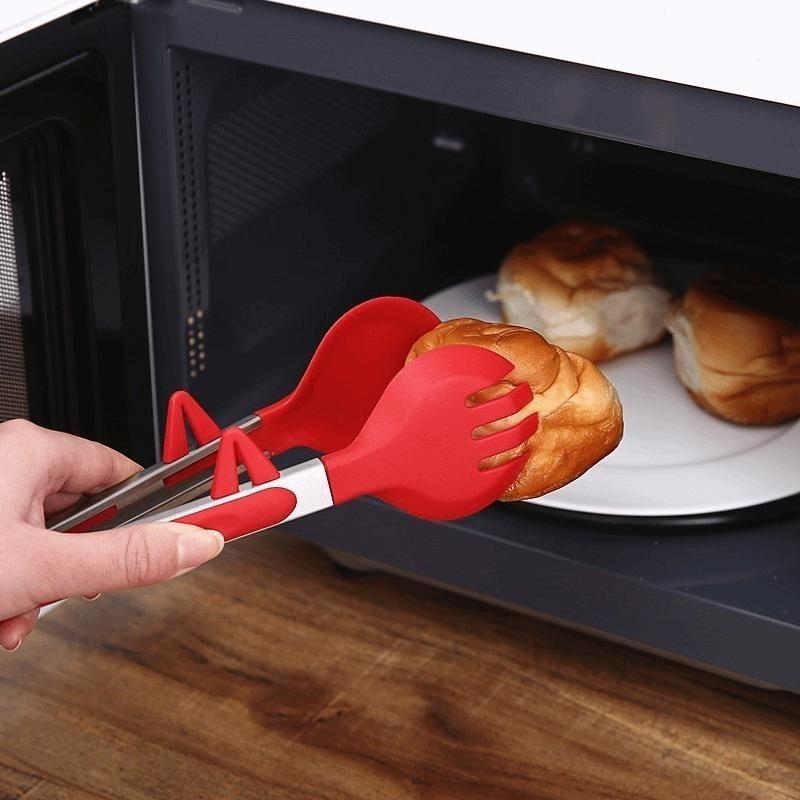 Vertical Foot Kitchen Food Tongs – Stainless Steel Heat Resistant Silicone Tips Round, Strong Comfort Grip,Non-Scratch Pan, for Cooking, BBQ, Salad