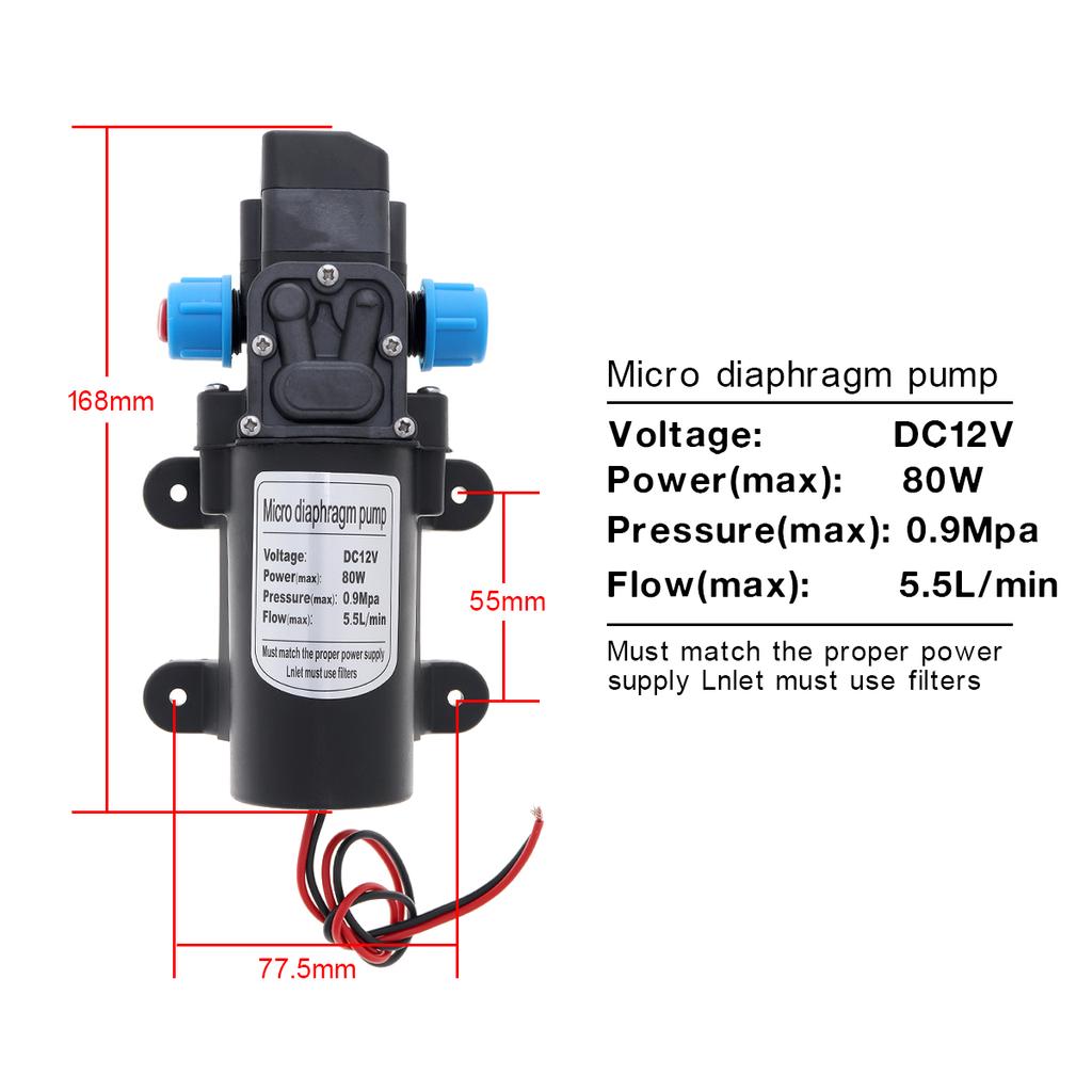 Pump DC 12V 80W High-Pressure Micro Diaphragm Water Pump Automatic Switch 5.5L/Min Pump DC 12V 80W High-Pressure Micro Diaphragm Water Pump Automatic Switch 5.5L/Min