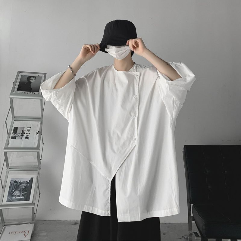 

Elegant Fashion Harajuku Slim Fit Ropa Hombre Loose Casual Sport All Match Outerwear Solid Button Three Quarter Sleeve Blusa S чорний