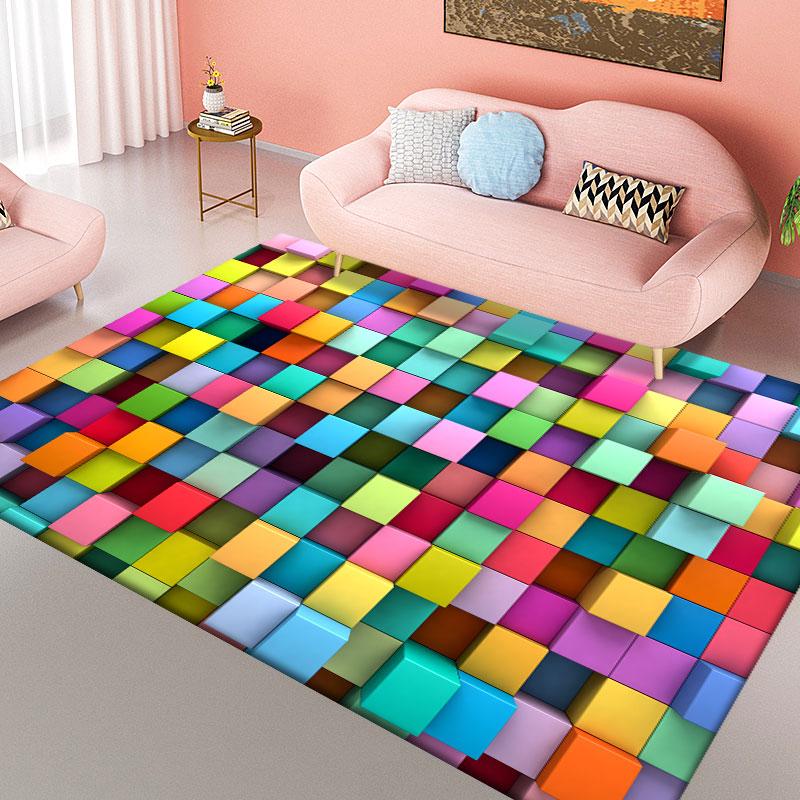 3D Colorful Geometry Block Carpets Large Area Rug for Living Room Bedroom Carpets Anti-Slip Floor Mat Kitchen Abstract Bath Mat