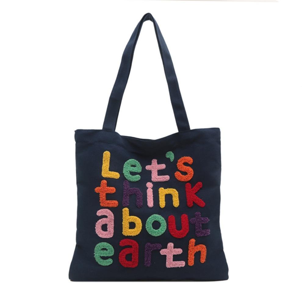 With Inner Bag Canvas Shopping Bag Colorful Letter INS Tote Bags Letter Embroidery Handbag  Women