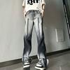Stilvolle High Street Bootcut Jeans mit Farbverlauf Vintage Tie Dye Herrenbekleidung Amerikanische Denim-Hose Knopf Locker Gerade Hose